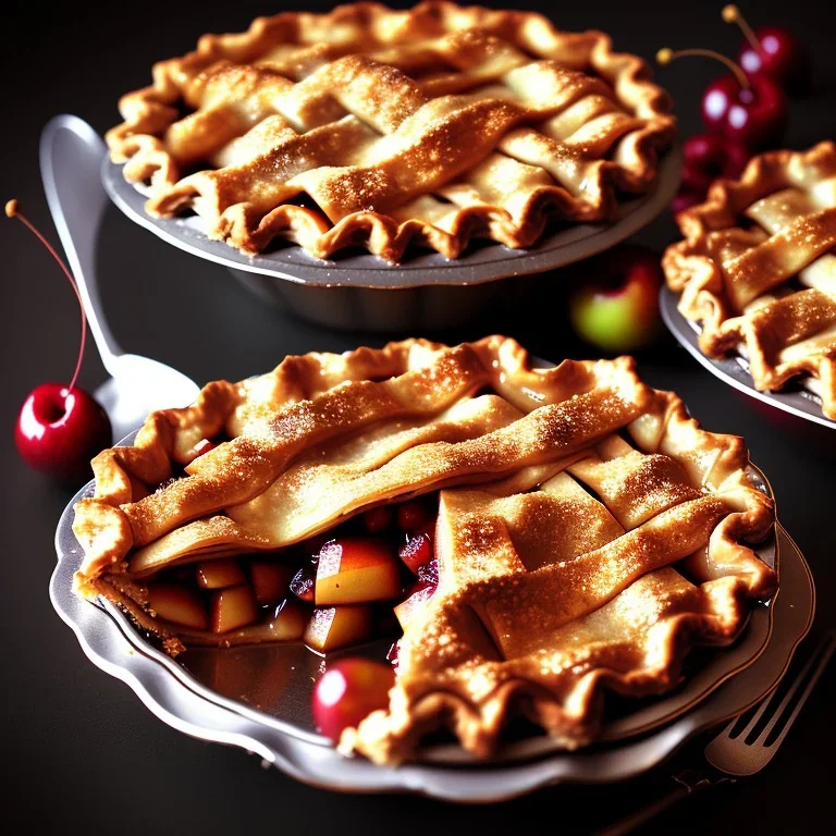 a nice apple pie with cherrys on it