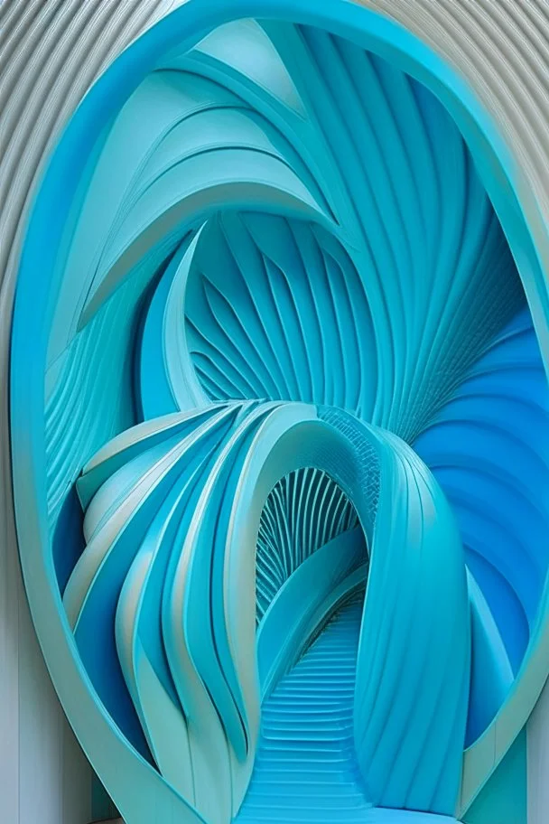 Turquoise arches and blue gates in a vertical Nautilus shell by artist "Zaha Hadid"