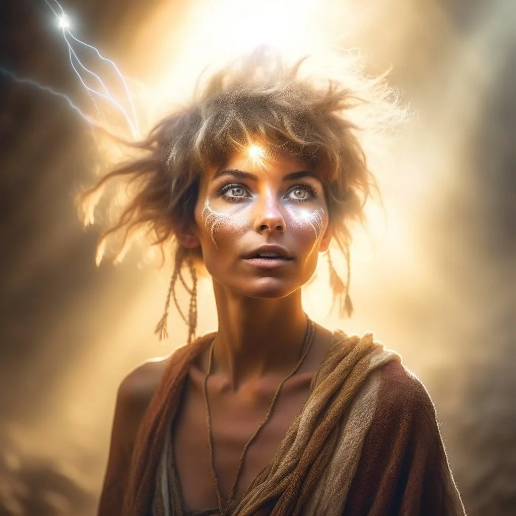 portrait of brown hippie pixie hovering in the underground grove sparkling light dust, in the style of dali, 8k, down-light, soft light, depth of field, photo realism, trending on art station, high detail, smoke and fog