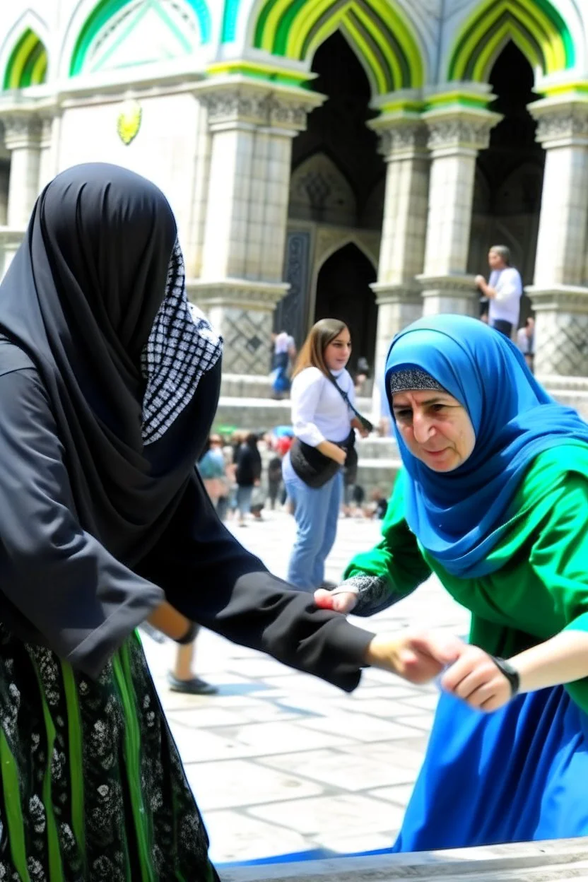 لحظة توغل بنت فلسطينية على بنت يهودية في ساحة مسجد قبة الصخرة