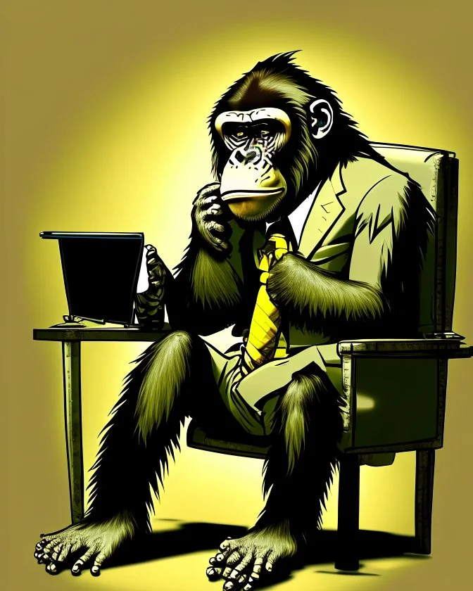 NFP style bored ape - monkey that is a luxury forex trader - background is one colour