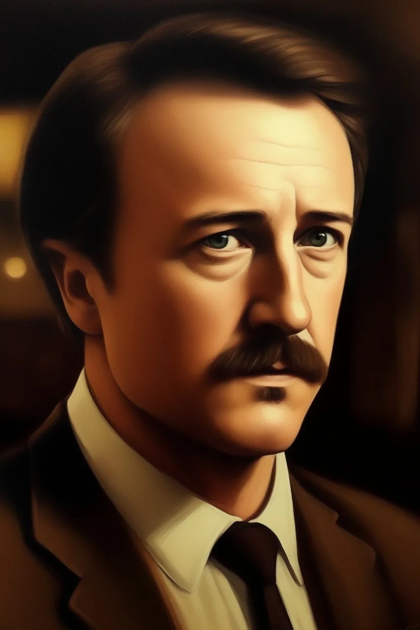 Fat edward norton burguese mustache at the casino oil canvas.