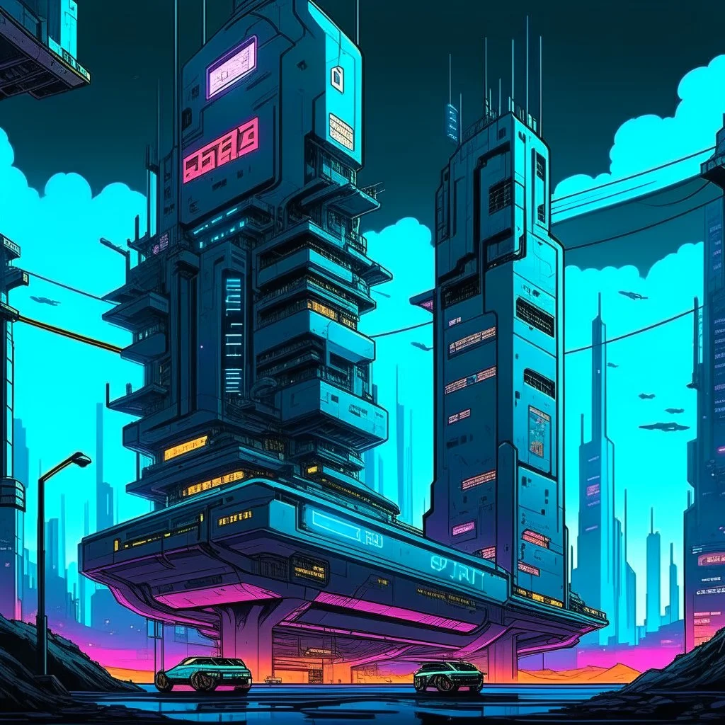 cyberpunk retro futuristic for comics from far away