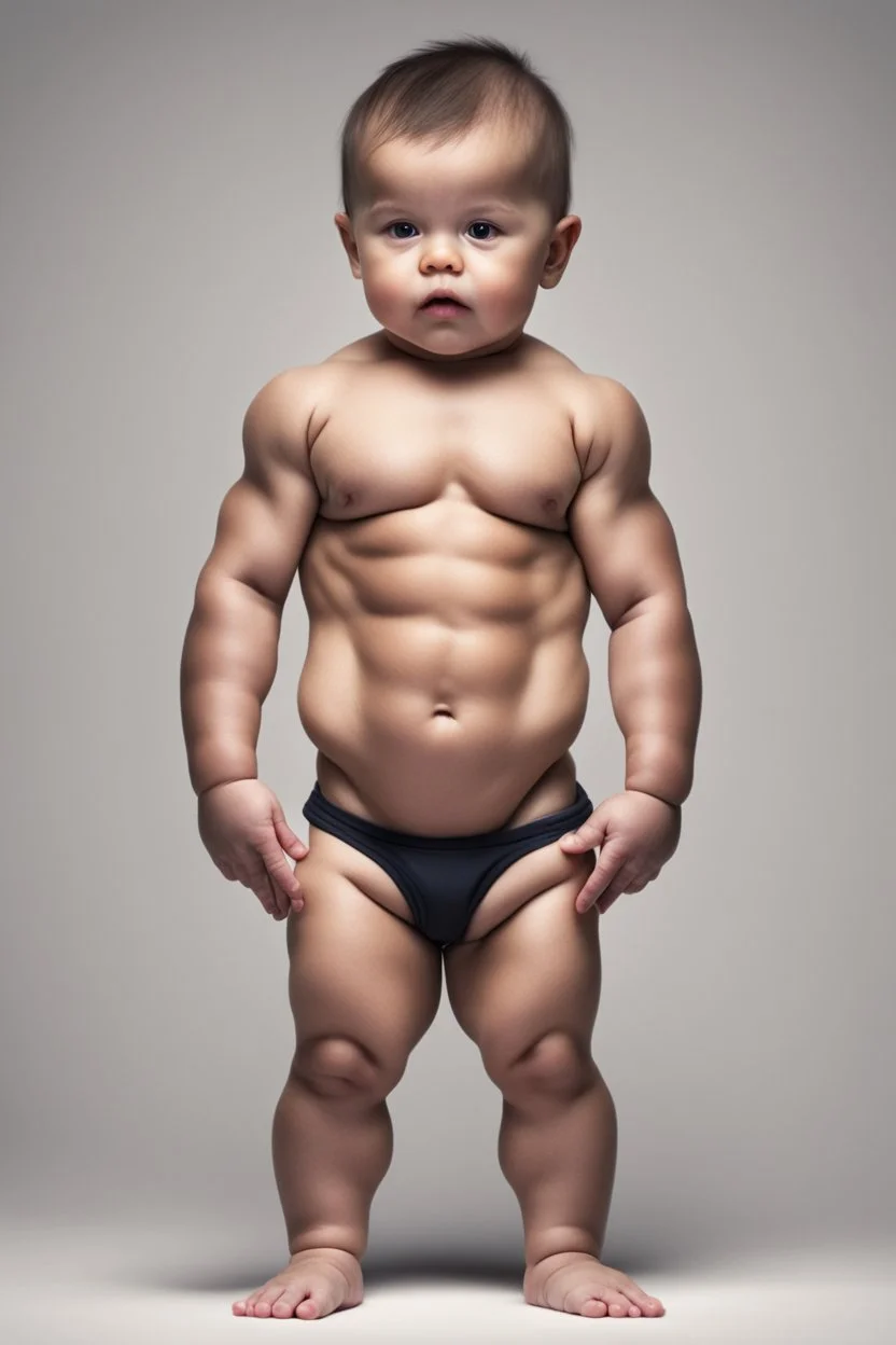 baby with six packs and muscular, little baby, realistic