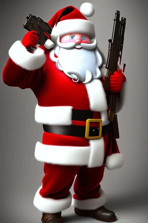 santa holding two guns,high detail, volumetric lighting, tiny features, intricate detail,volumetric clouds