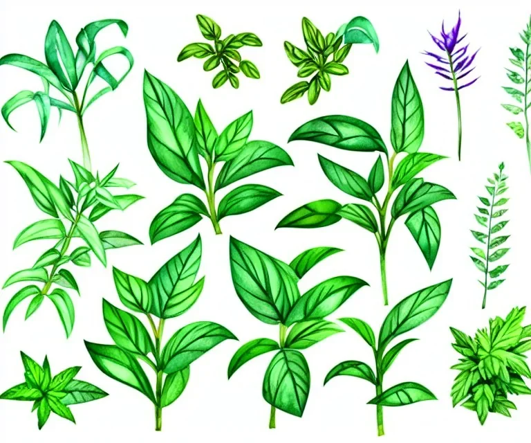 Vector plants and herb set illustration. Watercolor