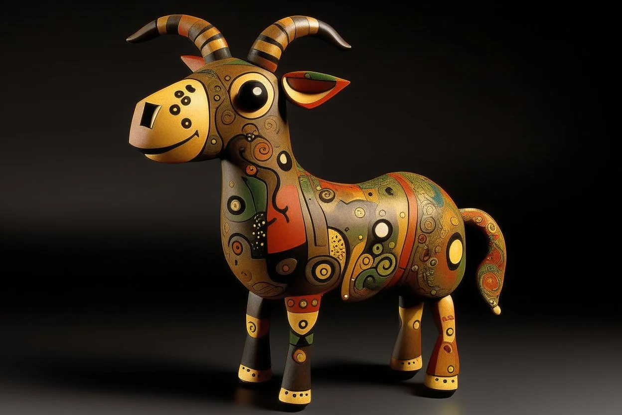 A brown earth elemental goat designed in African masks painted by Wassily Kandinsky