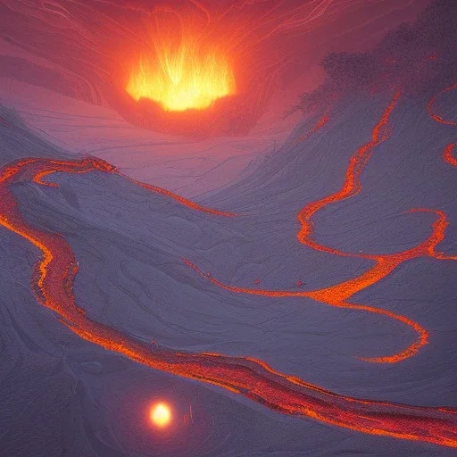 ground filled with lots of tiny meandering lava rivers fantasy