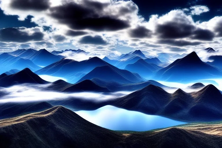 clouds, big mountains, water, science fiction landscape, photography, ultra hd 4k, hyperrealism