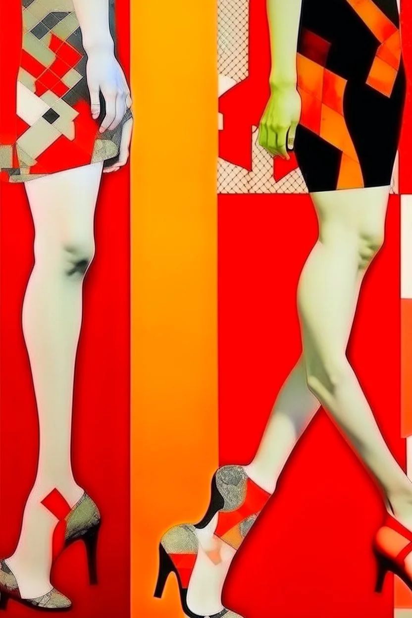 girls leg , modern art,red back ground,collage