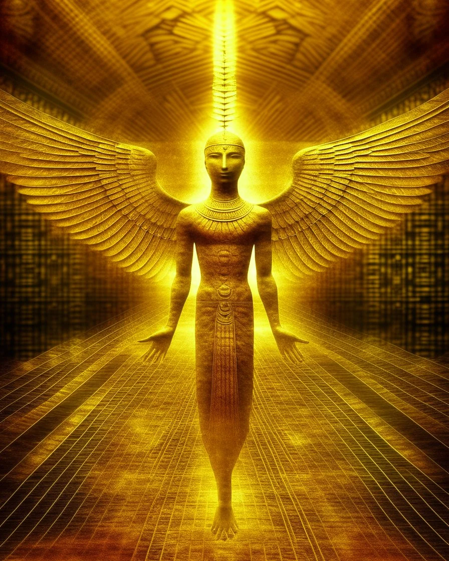 A golden yellow angelic heavenly light designed in ancient Egyptian hieroglyphics