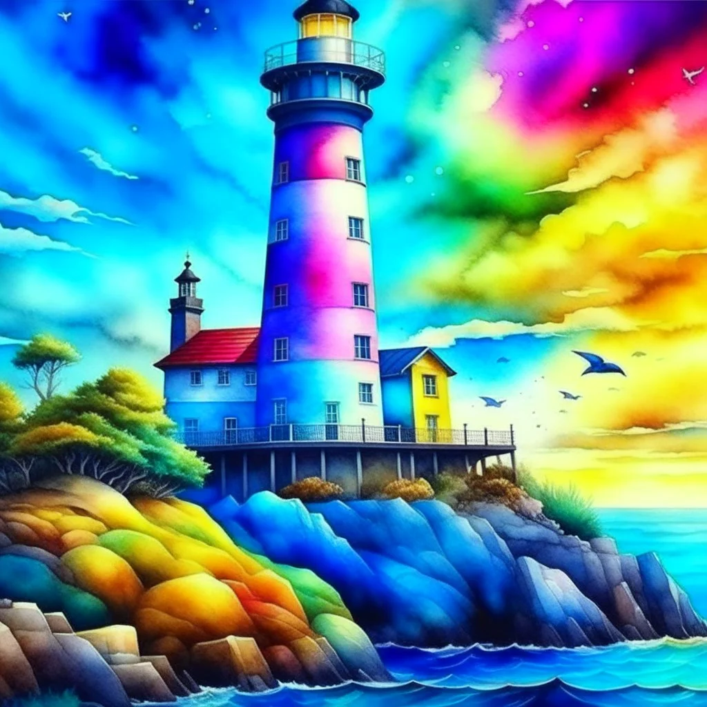 Beautiful lighthouse colorful watercolor art, amazing artwork, hyper detailed, ultra maximalist quality, 12k