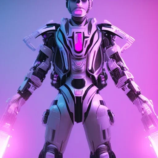 handsome, cute man, handsome man in futuristic suits, black and white highlight hair color, pink and purple background, pink lighting, deep purple backlighting, gun, smoke, robot suits