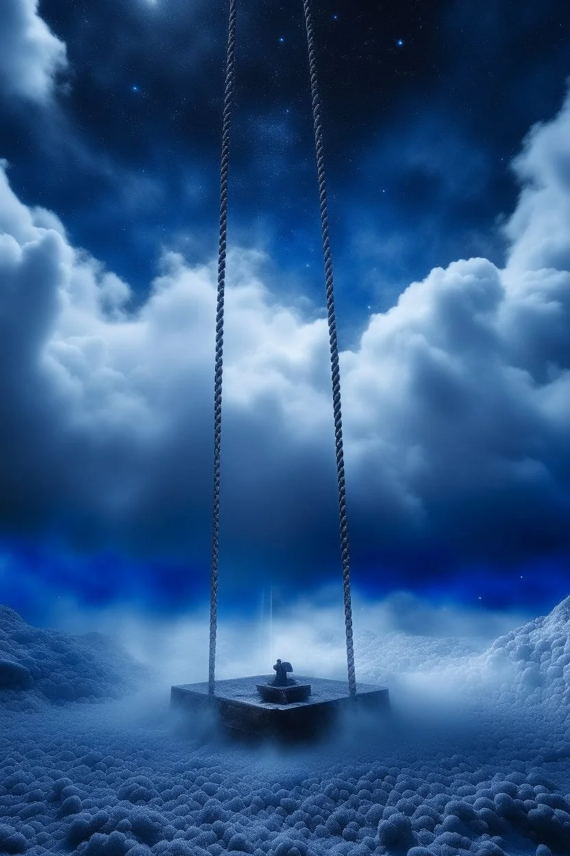 In the cloud an abyss containing the big scale of justice in an icy winter with cold sparks flying