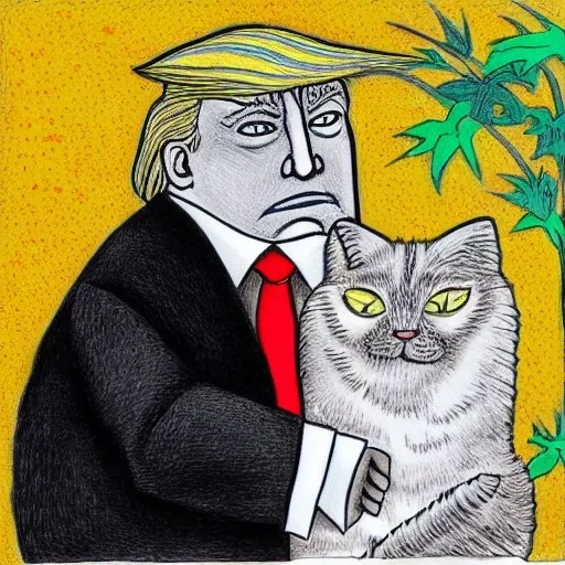 trump with cat by outsider artist