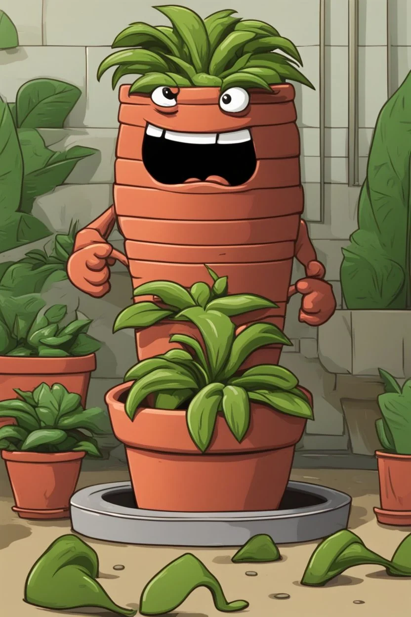 Cartoon rubberhose boss plant in a pot