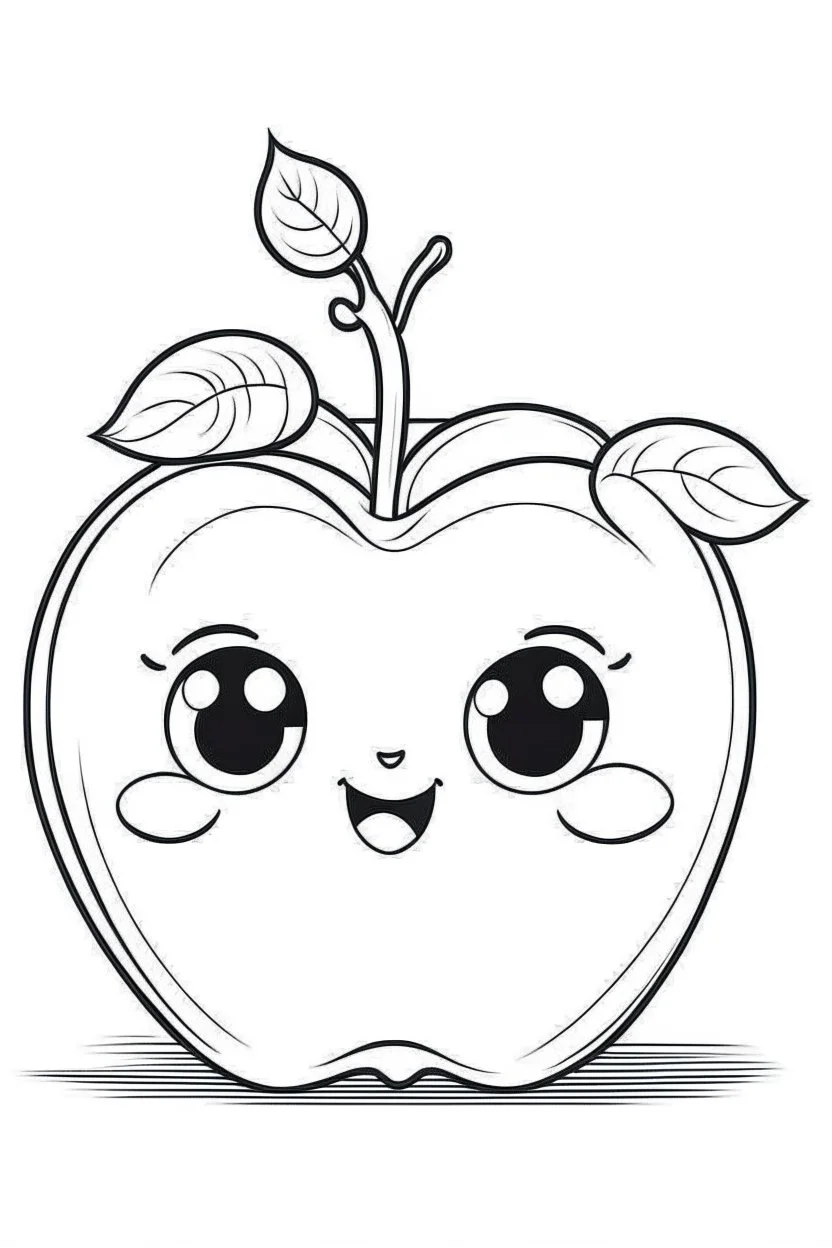 outline art for cute Apple coloring pages with sitch, white background, Sketch style, full body, only use outline, toddlers style, clean line art, white background, no shadows and clear and well outlined.