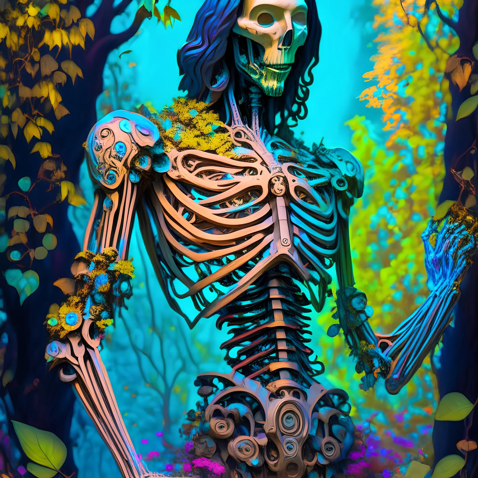a carved overgrown statue of keanu reeves as a skelleton, robot, extremly detailed digital painting, art deco, vibrant colors, steampunk, in the style of tomasz alen kopera and fenghua zhong and peter mohrbacher, art nouveau, mystical colors, rim light, beautiful lighting, 8 k, stunning scene, raytracing, octane, trending on artstation