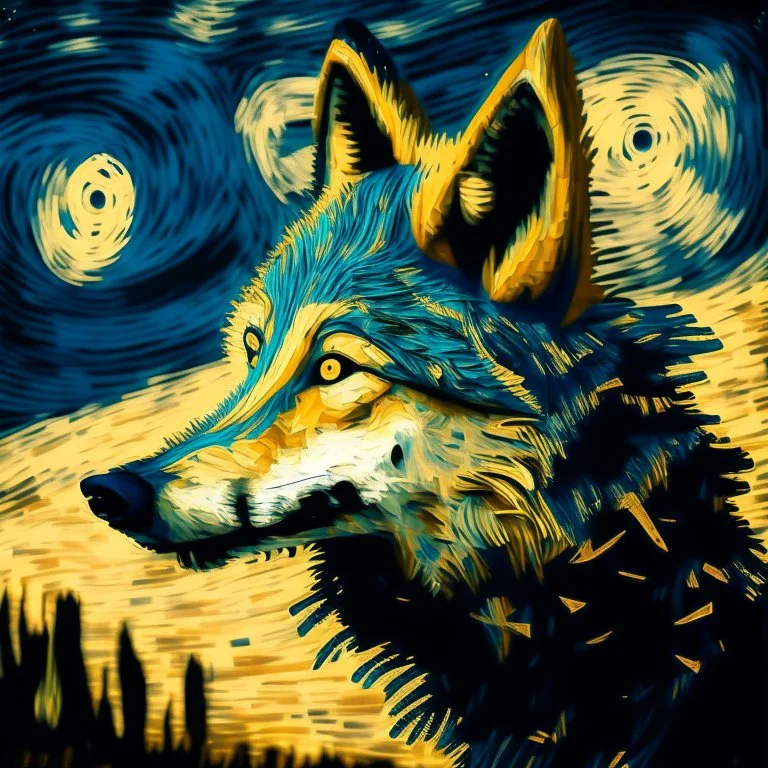 a wolf in van gogh style