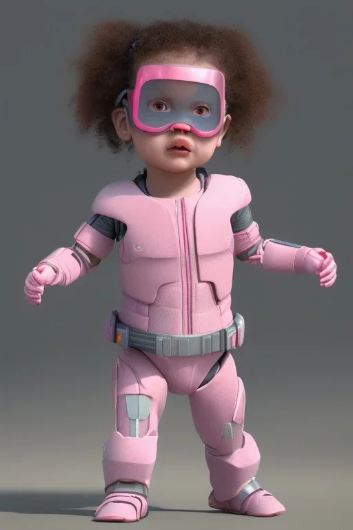 Marla singer toddler, robocop, full body, jump, bokeh, hyper realistic