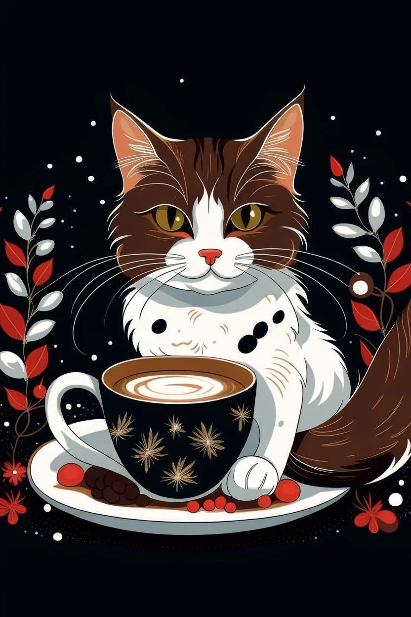 Christmas cat calico and coffee graphic