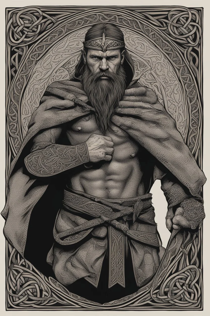 celtic viking warrior with tribal tattoos and cloak