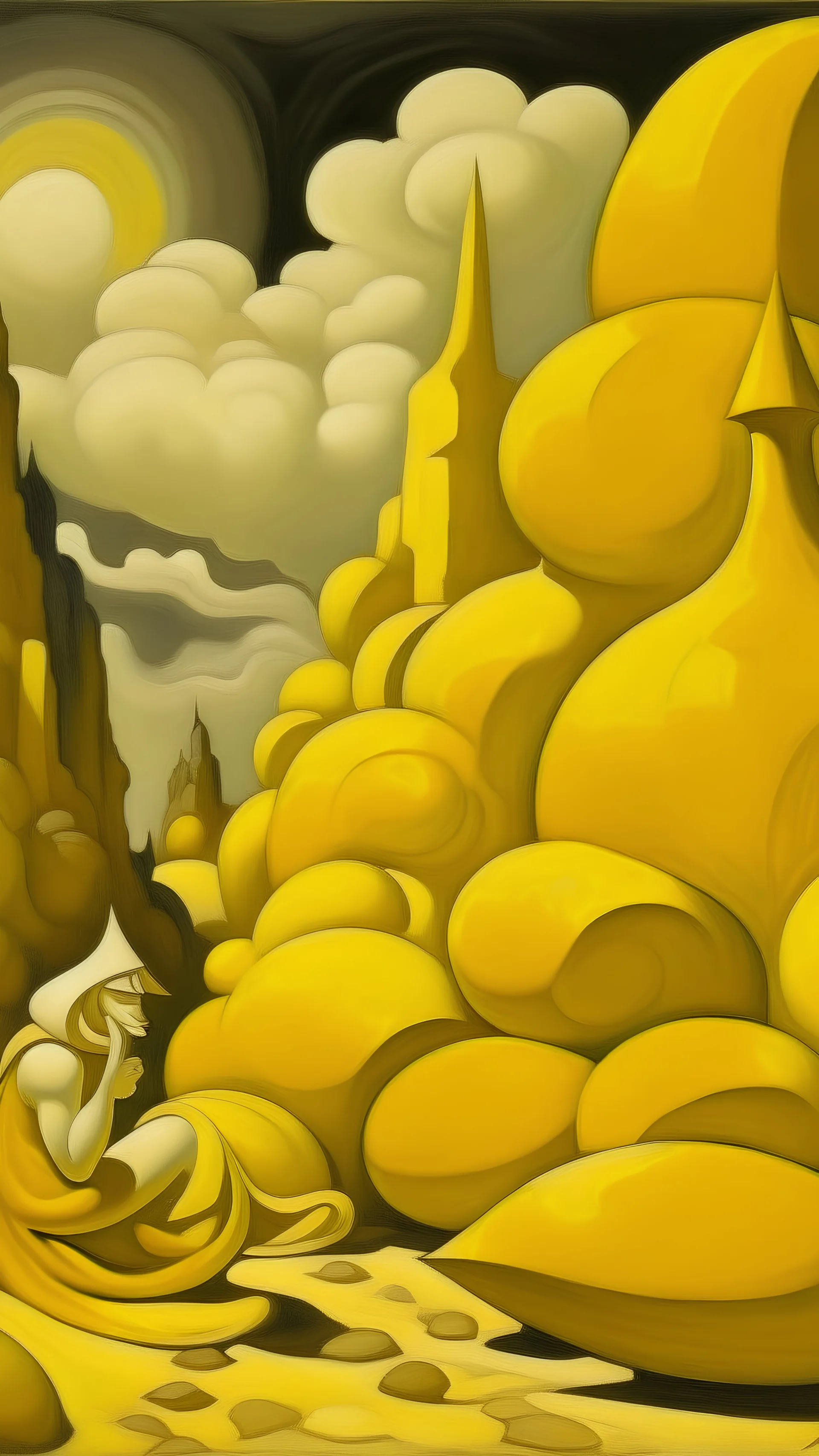 Yellow angelic ruins painted by Thomas Hart Benton