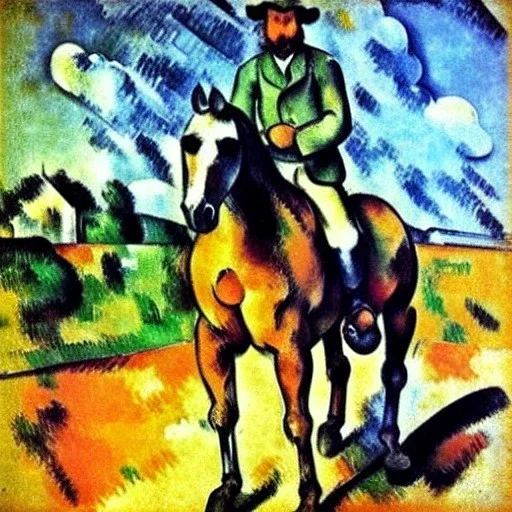 portrait of a horse riding by Paul Cézanne style