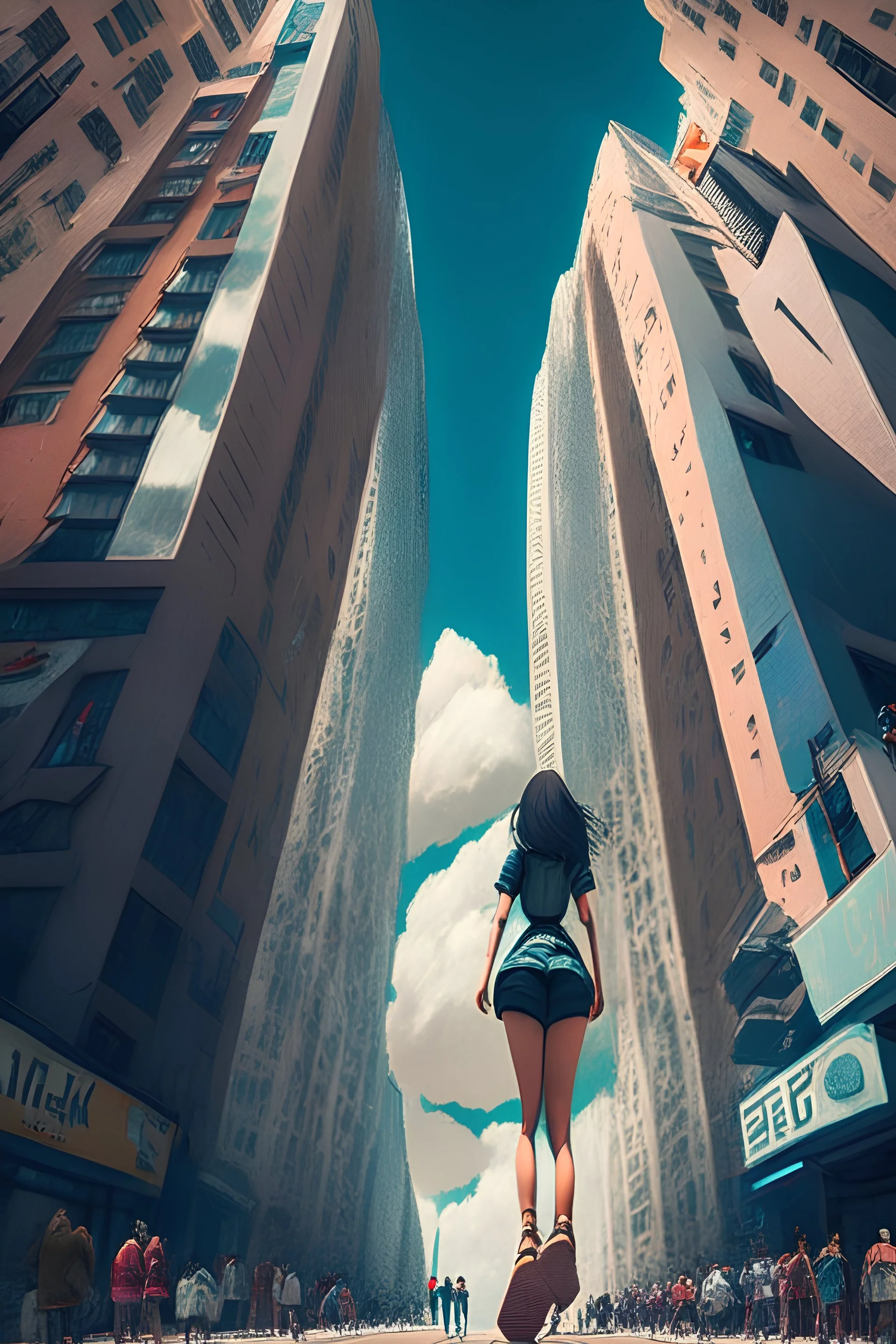 1000 meters giantess walking in the city