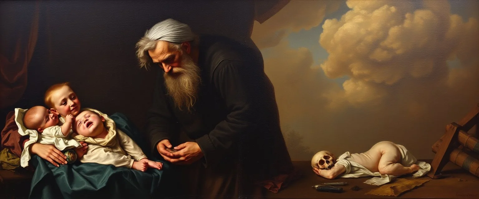 master oil painting by Rembrandt,some are born and some a dying