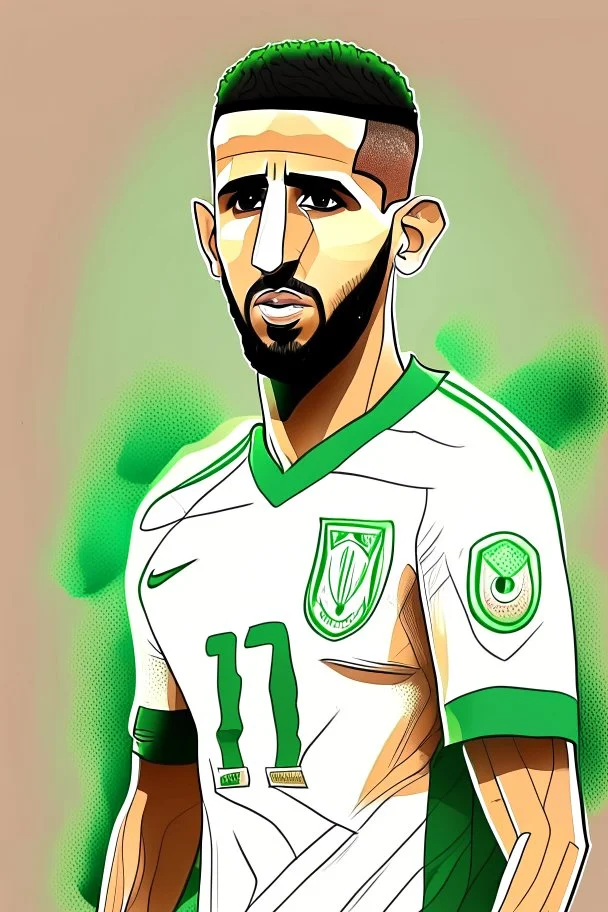 Riyad Mahrez Algerian football player cartoon 2d