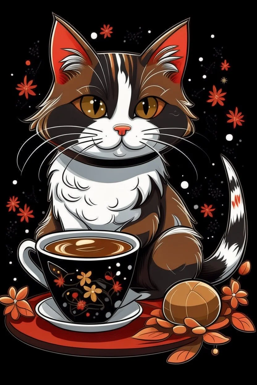 Christmas cat calico and coffee graphic