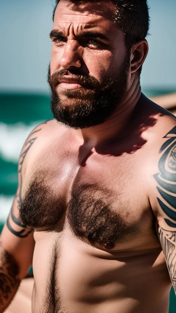 photography of a burly marocan fisherman sunbathing on a fisher wooden boat, in little french briefs, tattoo, manly chest, ugly, 34 years old, bullneck, white long beard, dreadlocks, muscular chubby, angry eyes, photorealistic, Canon EOS, 8k