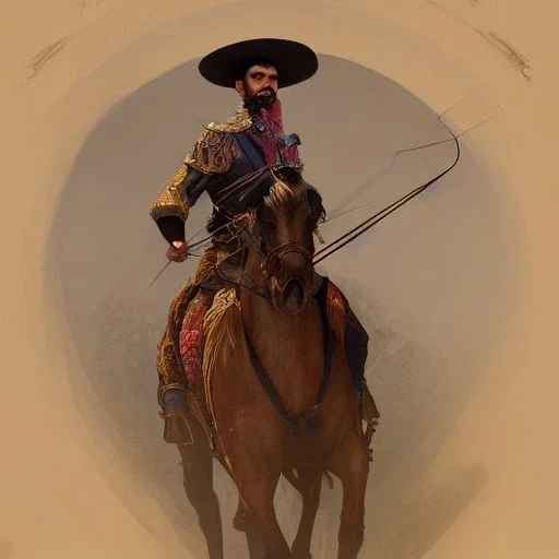 portrait,"Insanely detailed photograph of a male western mustachioed crossbowman", detailed charro, sequenced Sombrero, detailed held dagger, digital painting, artstation, concept art, sharp focus, illustration, art by artgerm and greg rutkowski and alphonse mucha, 8 k,fantasy, unreal engine