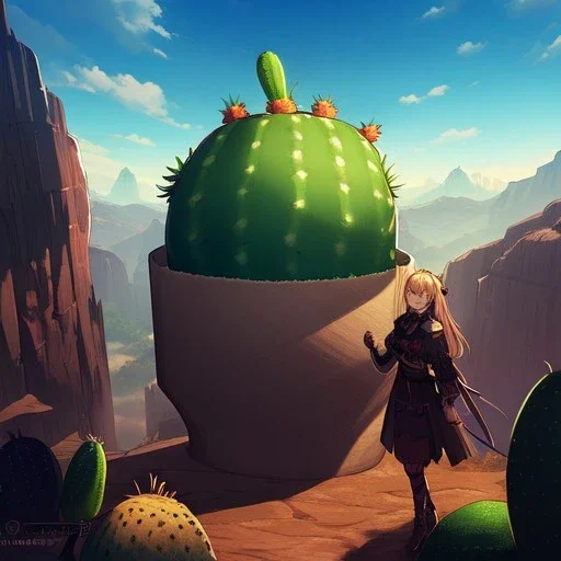 anime real life like cactus in the desert in arizona, grand canyon,anime