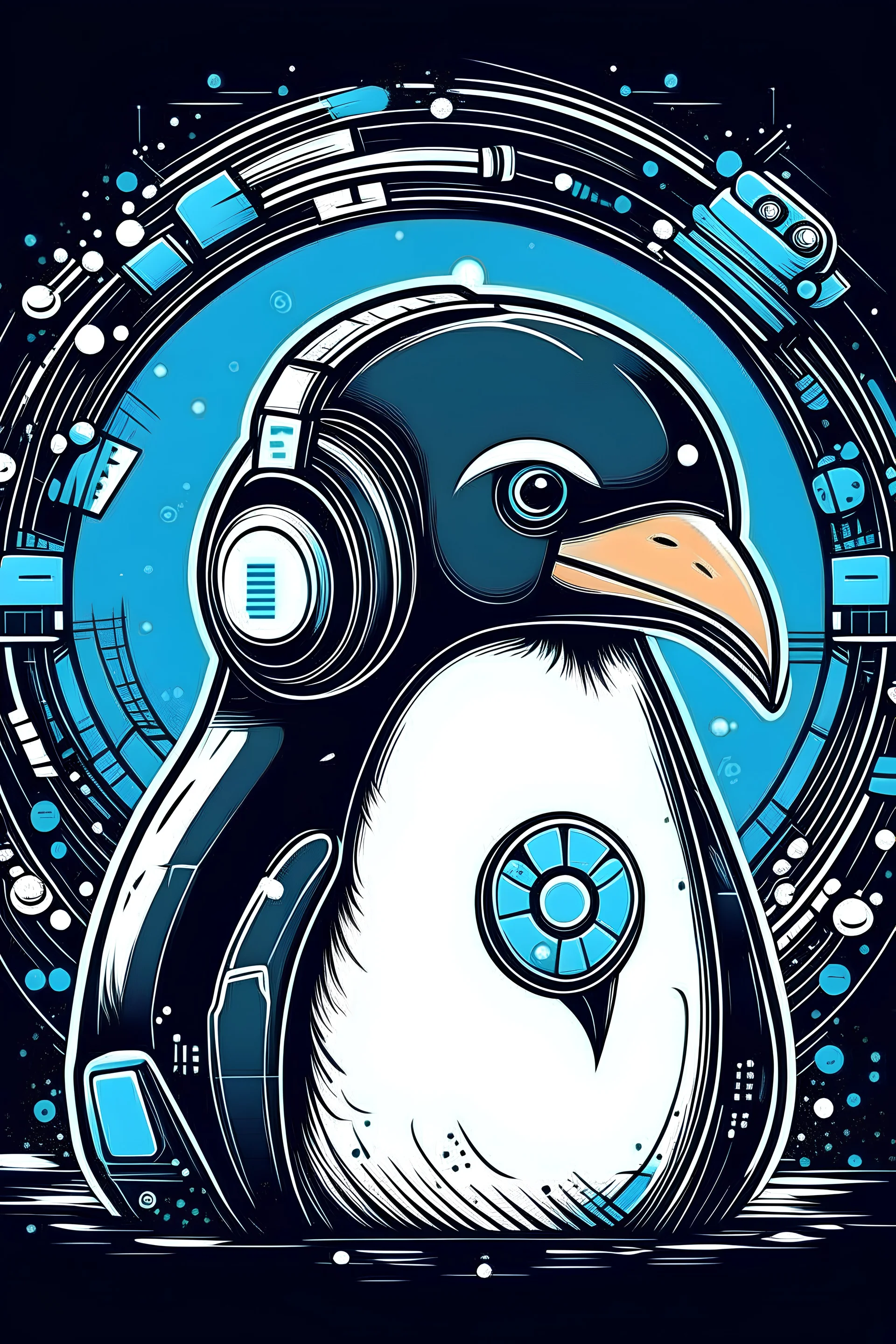 can you make me a profile picture for my YouTube channel of a cyber penguin illustrating a Linux logo but with cyber elements because my channel is regarding cyber security? The penguins need to look like a half penguin and half a robot with cyber elements