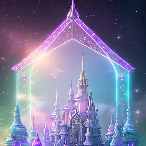 one big crystal subtle castle blue violet in a galactic ambiance delicate colors, bin the foreground, full of details, smooth，soft light atmosphere, light effect，vaporwave colorful, concept art, smooth, extremely sharp, full body shot, masterpiece, best quality, blue skinned, sparkling eyes, fluorescent skin,blue eyes,sparkling makeup, long blond hair, fairy style , highly detailed body, sun light, 4K, RAW, depth of field,high contrast,realistic de