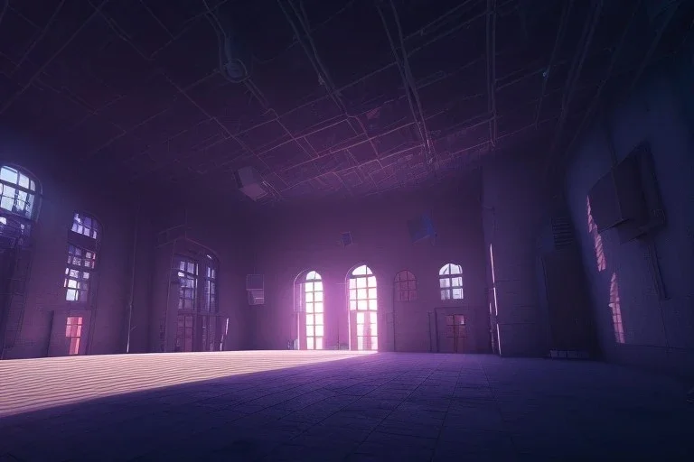  prison , night time , unity, scriptable render pipeline , lighting , volumetric , global illumination, fog ,blue emission , purple tone.