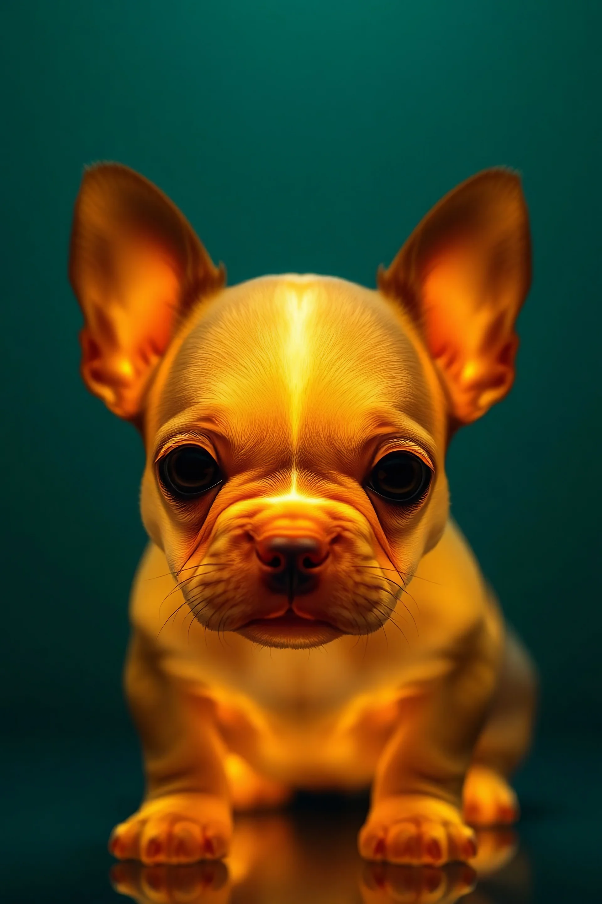 A transparent, hollow, glowing, a baby dog , cinematic photo , 8k, high resolution for a big head in dark green