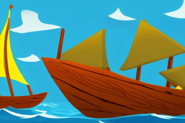 Small wooden ship, drawn in the style of Legend Of Zelda: Wind Waker, on a vast ocean, stylized, colorful, adventurous, no ships nor islands.