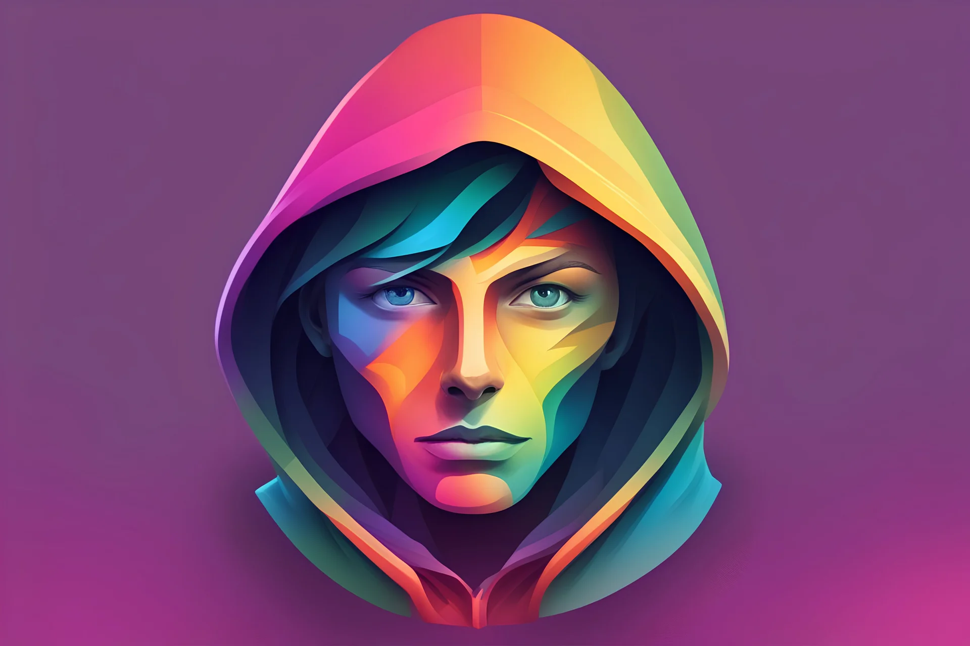 The logo of an app that has the face of a person in colorful hood