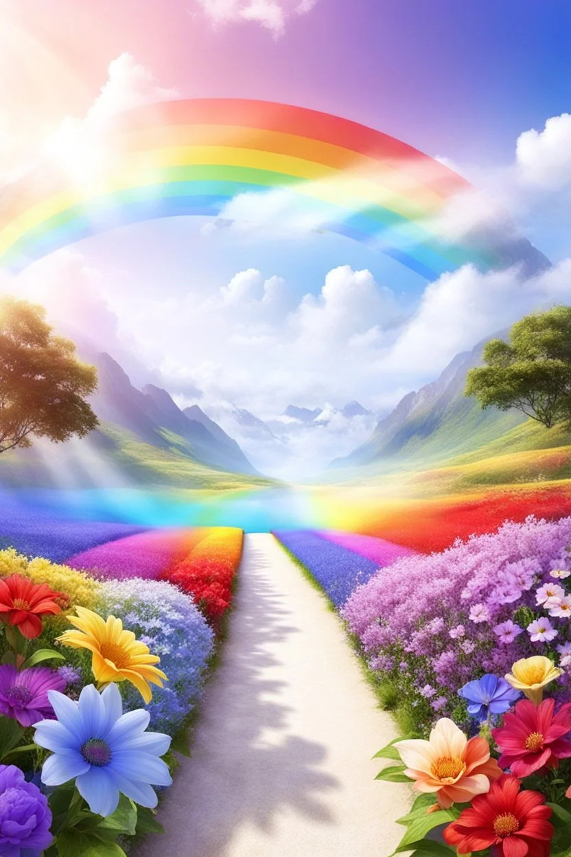 rainbow, colors, very beautiful, ,flowers garden,paradisiac angels