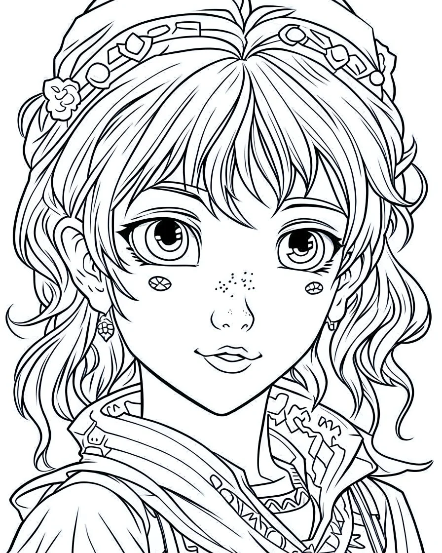 outline art for real Frozen coloring page, Japanese manga style, cartoon style, cute face, white background sketch style, full body is a must, only use outline, clean line art, no shadow, bold outline