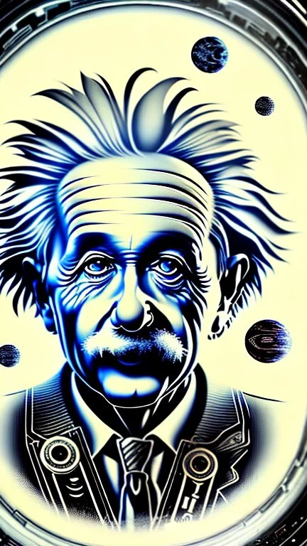 Albert Einstein, detailed and intricate calligraphy ink painting of a "cyborg Mad Scientist" holding beakers, outer space Background cosmic fractals, dystopian, concept art, unreal engine 5, god rays, ray tracing, RTX, lumen lighting, ultra detail, volumetric lighting, 3d, finely drawn, high definition, high resolution. award-winning: professional portrait: atmospheric: commanding: fantastical: clarity: 16k: ultra quality: striking: brilliance: stunning colors: amazing depth: masterfully crafted
