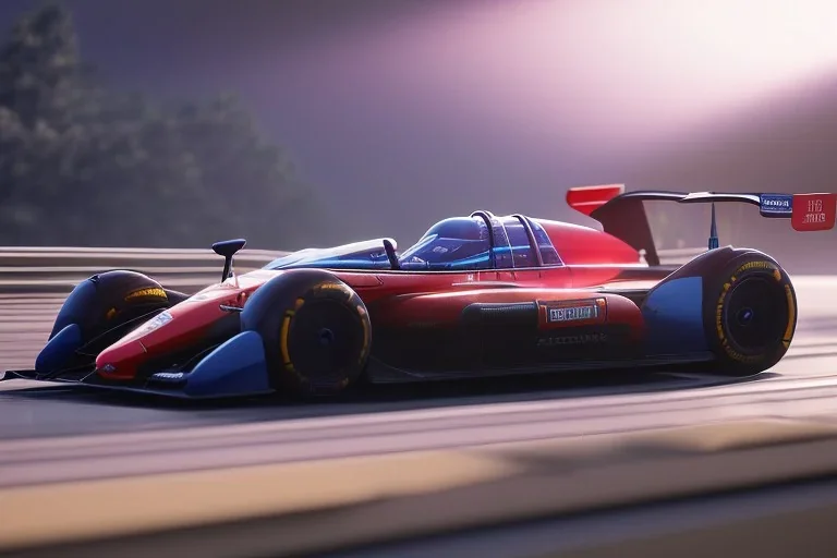 Futuristic formula racing spacecraft, racing fast on track circuit, streamlined, cyberpunk style