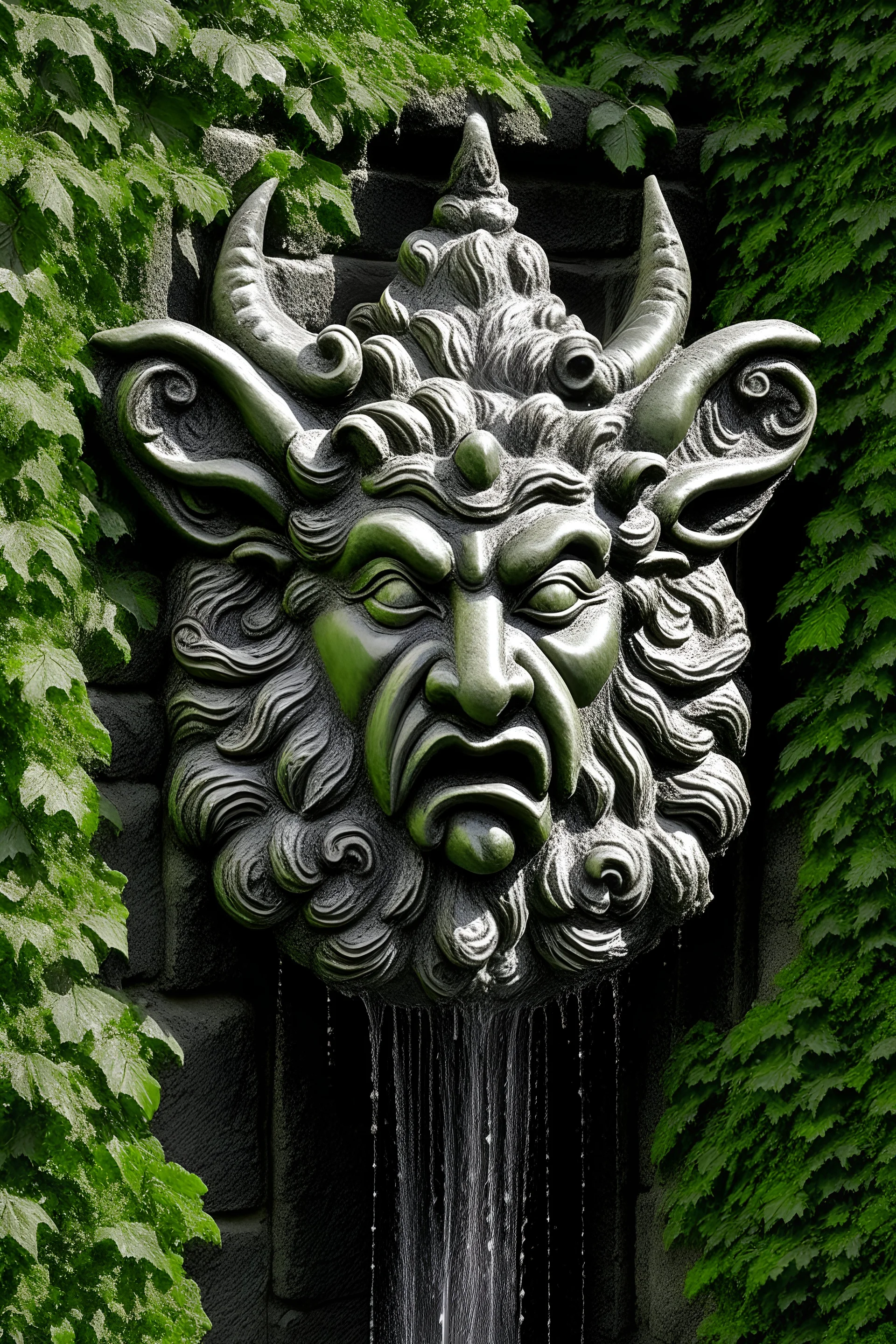 bull gargoyle leaves wall fountain