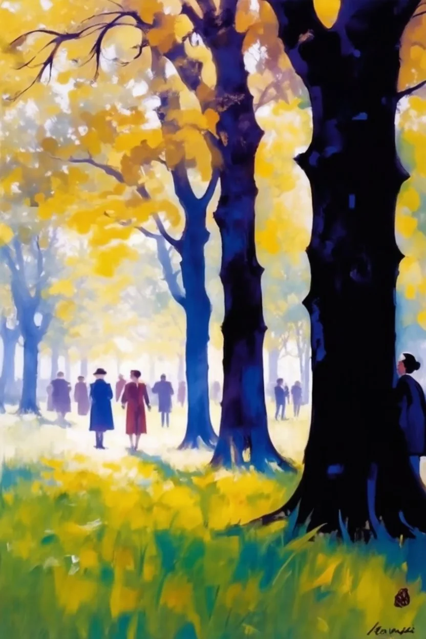 Trees, forest, grass, distant people, gothic horror films influence, berthe morisot, and alfred stevens impressionism paintings
