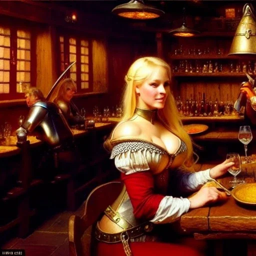 fullbody portrait 'beautiful face blonde massiveboobs medieval wench on tavern in medieval city',painting by gaston bussiere, greg rutkowski, yoji shinkawa, yoshitaka amano, tsutomu nihei, donato giancola, tim hildebrandt, oil on canvas, cinematic composition,sharp image, extreme detail,((fit full head inside picture)),32k