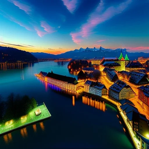 Lucerne, Switzerland,aerial view,cloudy,extremely detailed digital painting, high resolution,8k, realistic, beautiful, volumetric lighting, mystical colors ,perfectly centered image, perfect composition, rim light, beautiful lighting,masterpiece, stunning scene, raytracing, anatomically correct, in the style Van Gogh and robert e howard and Ken Kelley and Ohrai Noriyoshi and Simon Bisley and tomzj1.