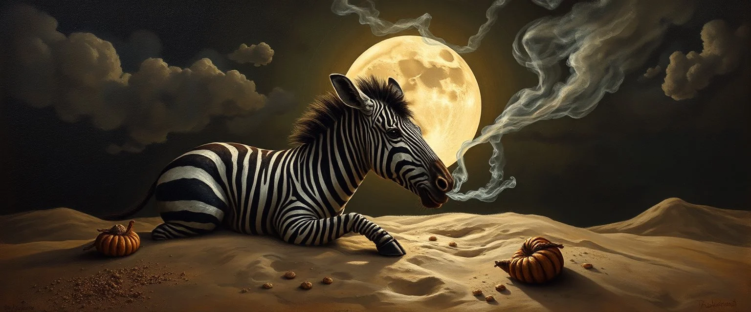 master oil painting by Rembrandt, good afternoon clay moon chill hyper zebra dream smoking trickster golem peeking out of a sand twister whirlwind cocoon, inside a bottle neck